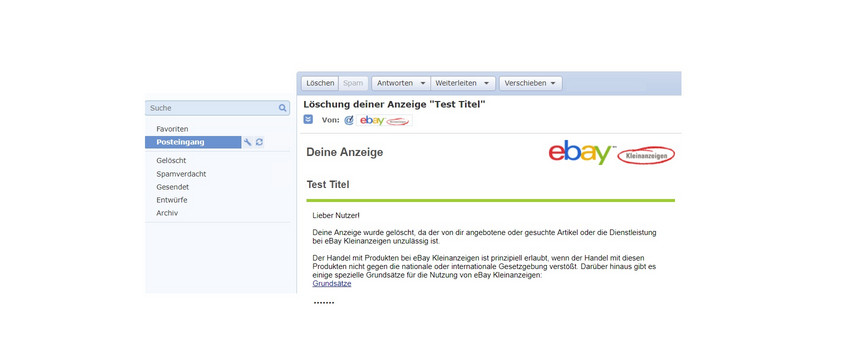 Anzeigenlöschung auf eBay Kleinanzeigen