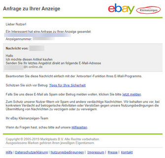 Phishing eBayK Nachricht