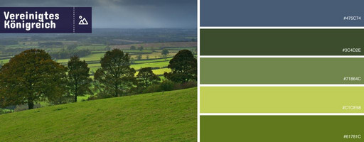 Die Interior-Farben der Landschaften des Vereinigten Königreichs